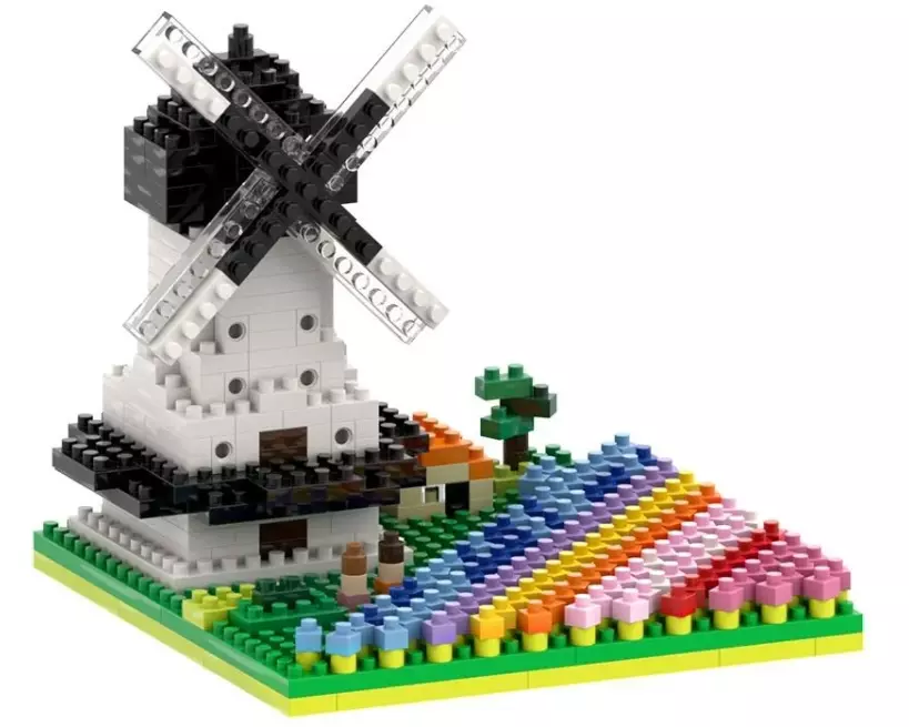 BRIXIES Bausteinmodell Windmühle mit Tulpen
