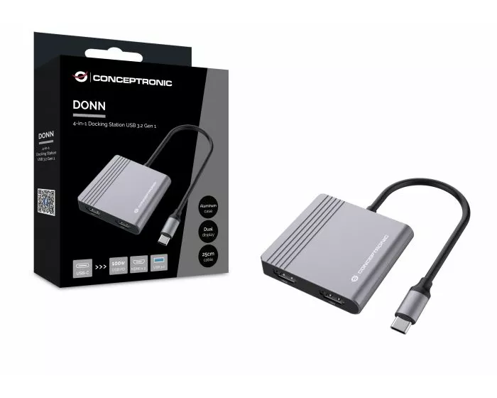 "DONN13G 4-in-1 MST Docking Station USB 3.2 Gen 1, HDMI x 2, USB-A, 100W USB PD"
