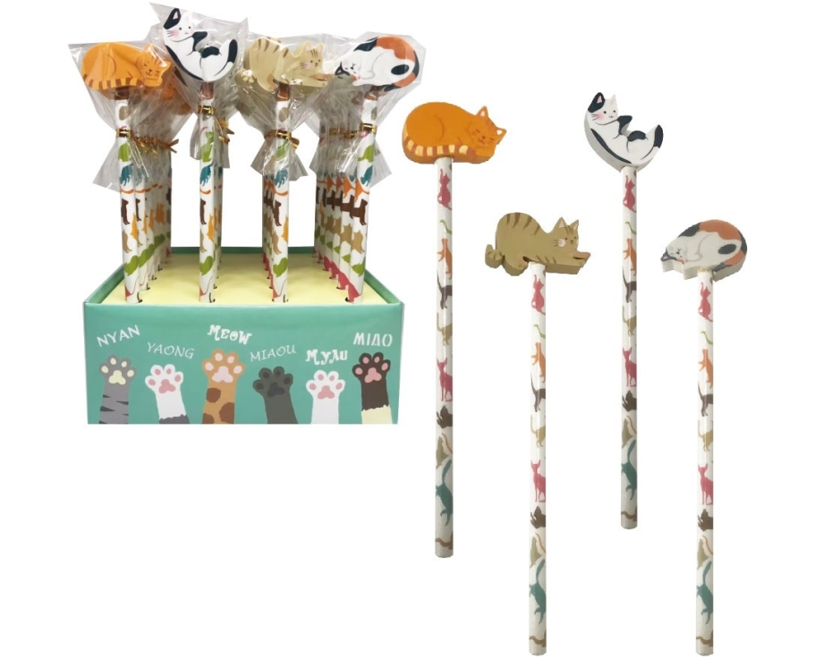 ROOST Bleistift mit Radierer REA-1075 Katze, assortiert
