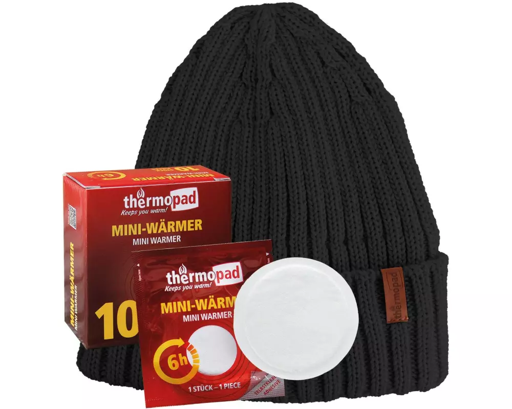 Thermopad multi BEANIE Merino inkl. 10 Miniwärmer - Schwarz