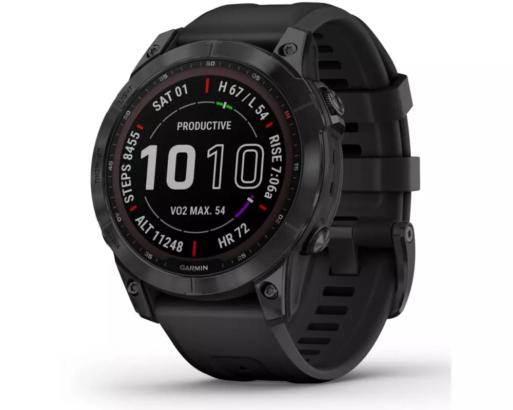 GARMIN Sportuhr Fenix 7 Sapphire Solar, Schwarz/Anthrazit
