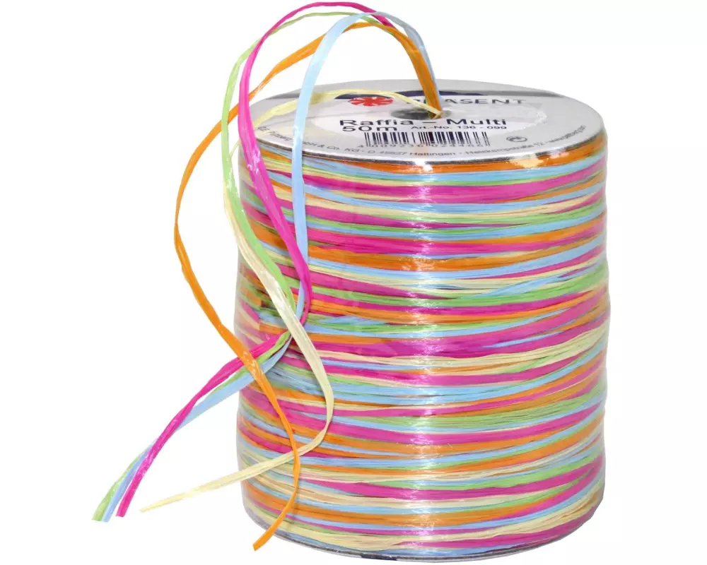 Pattberg Geschenkband Raffia Multi 50 m, Orange/Blau/Grün/Rosa
