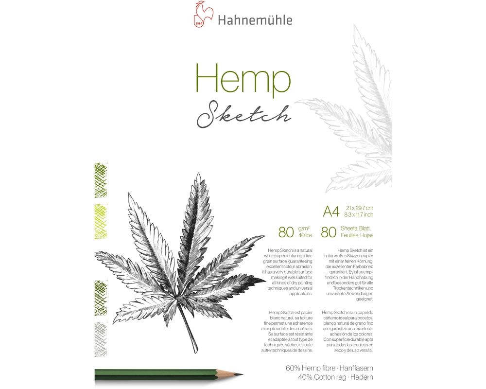 HAHNEMÜHLE Skizzenblock Hemp Sketch A4 10625451 weiss, 80g 80 Blatt