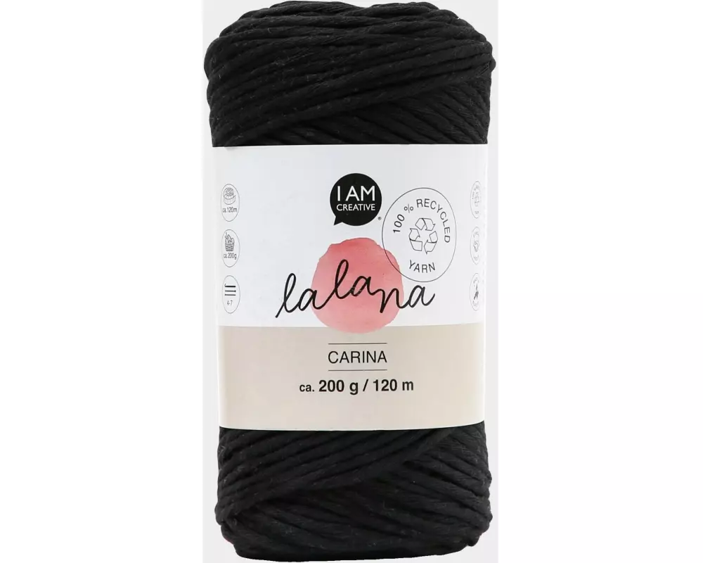 lalana Wolle Carina 200 g, Schwarz