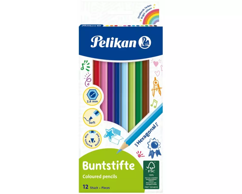Pelikan Farbstifte sechseckig Dünn, 12er-Set