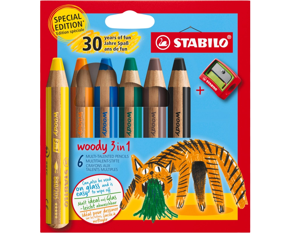 STABILO Farbstifte Woody 3 in 1 02.04.8806 Tiger 6 Stück