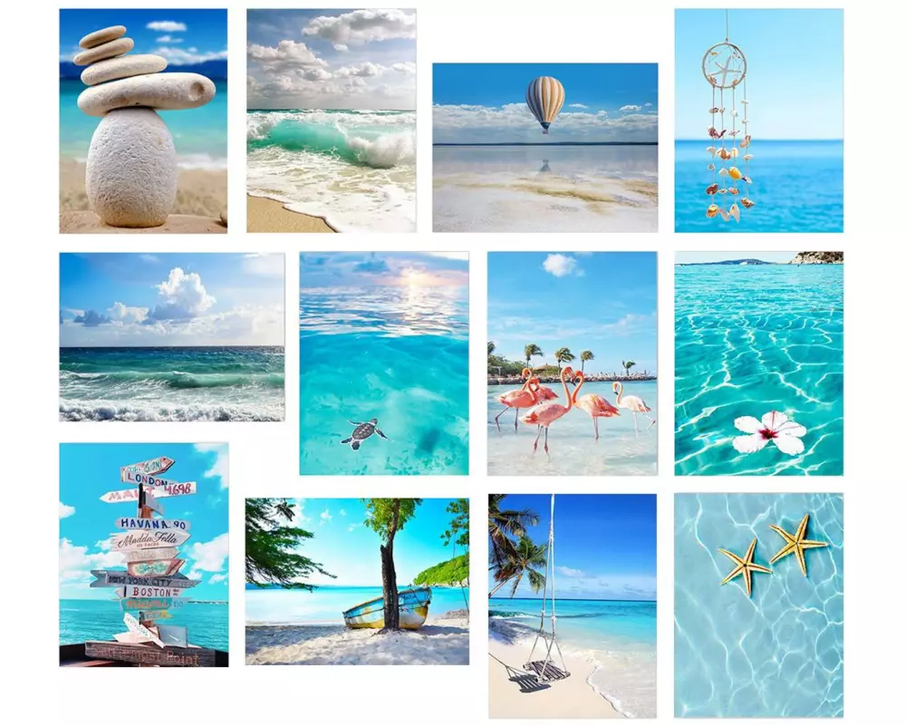 Wallxpert Bild Strand Blau, 12-teilig, 20x15 cm