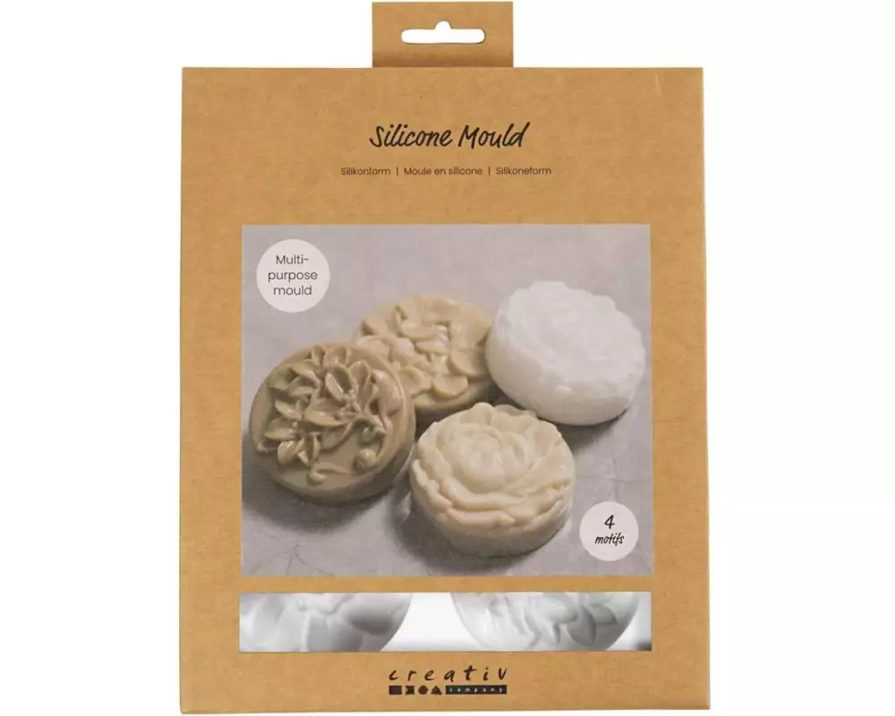Creativ Company Silikon Form Rund mit Blumenmuster 4 Stück