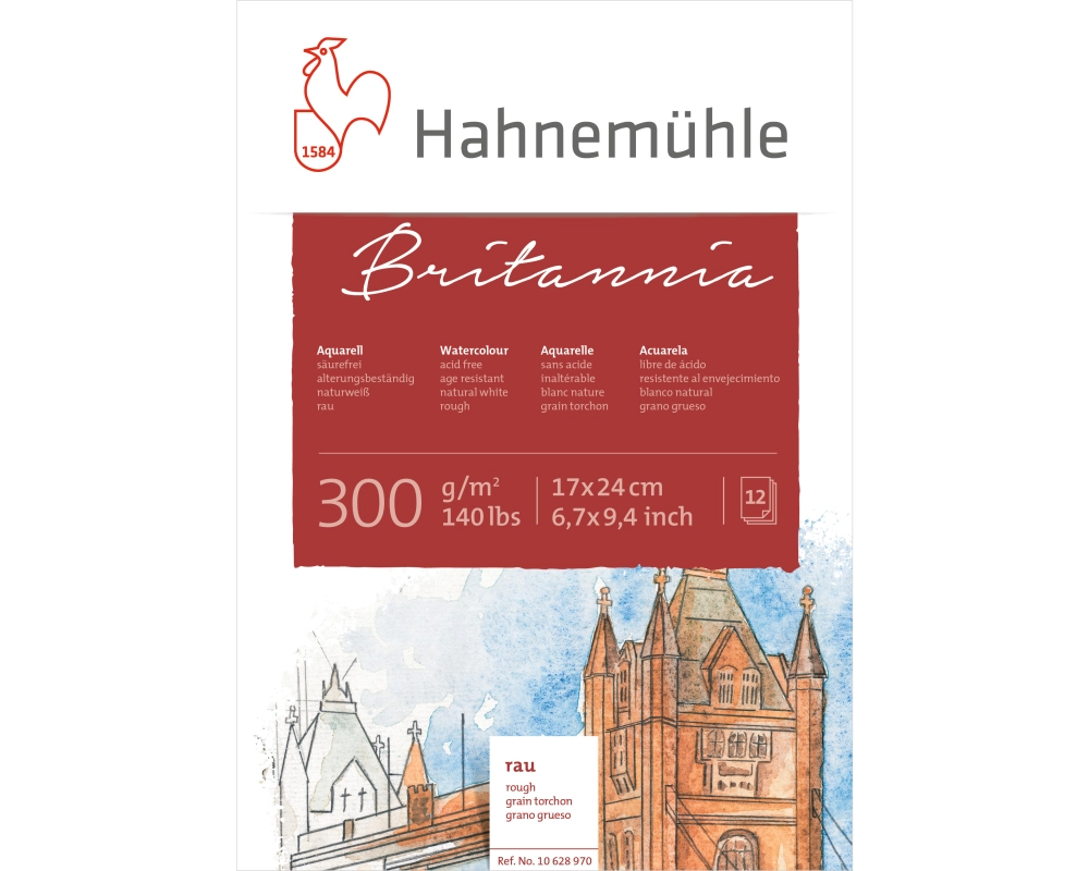 HAHNEMÜHLE Aquarellbl. Britannia 17x24cm 10628970 weiss rau, 300g 12 Blatt