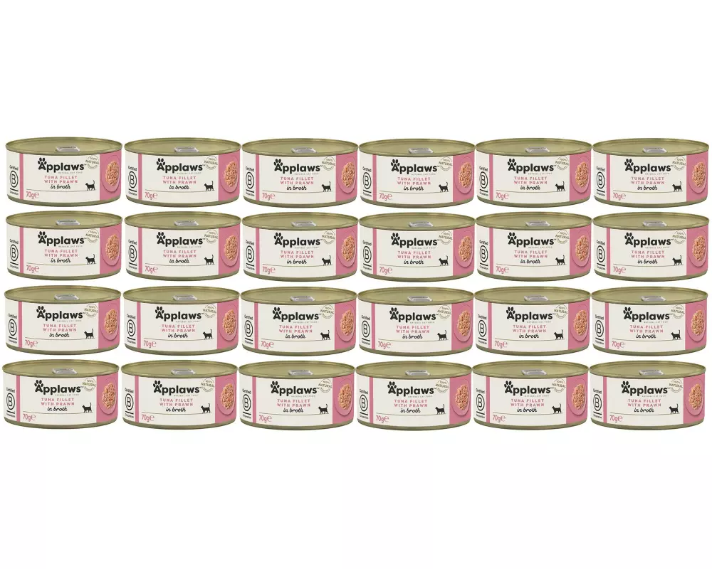 Applaws Nassfutter Dose Thunfischfilet & Garnelen in Brühe, 24x156g