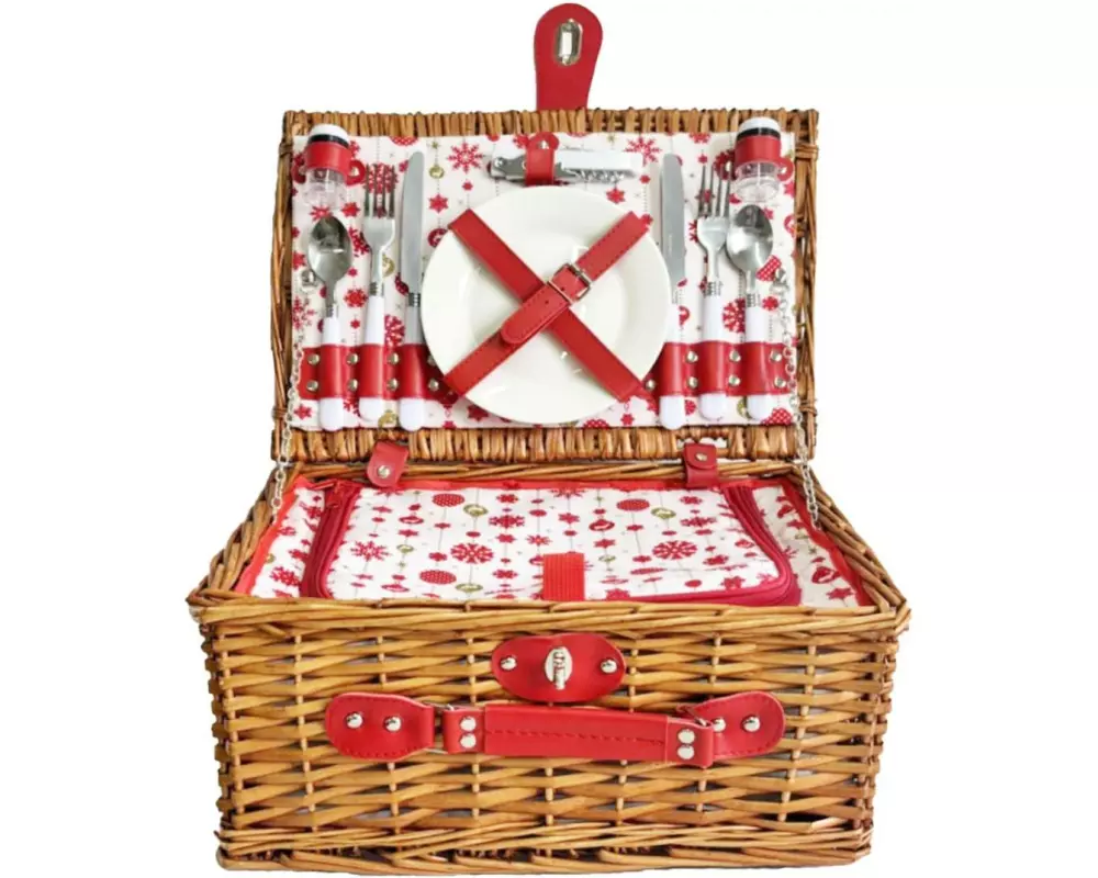 Dameco Picknickkorb für 2 Personen 13-teilig, Rot/Braun