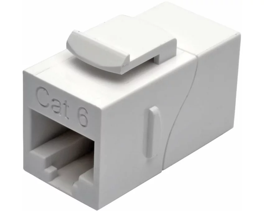 EATON TRIPPLITE Cat6 Straight-Through, Modular, In-Line, Snap-In Coupler, RJ45, F/F, White, TAA