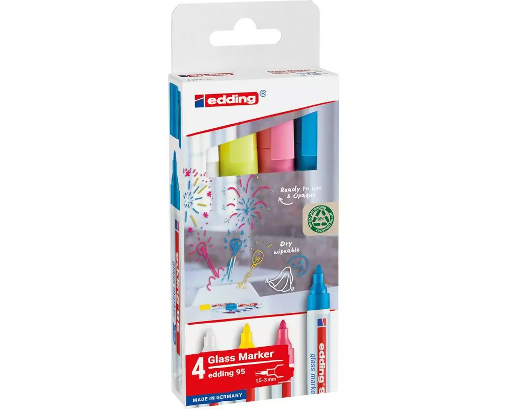 edding Glasmarker 95ass E-4 049 Assort. Weiss,Gelb,Pink,Hellblau