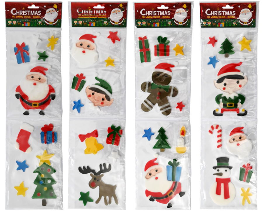 ROOST Gel-Fensteraufkleber ST804 Weihnachten 4 Stück assortiert