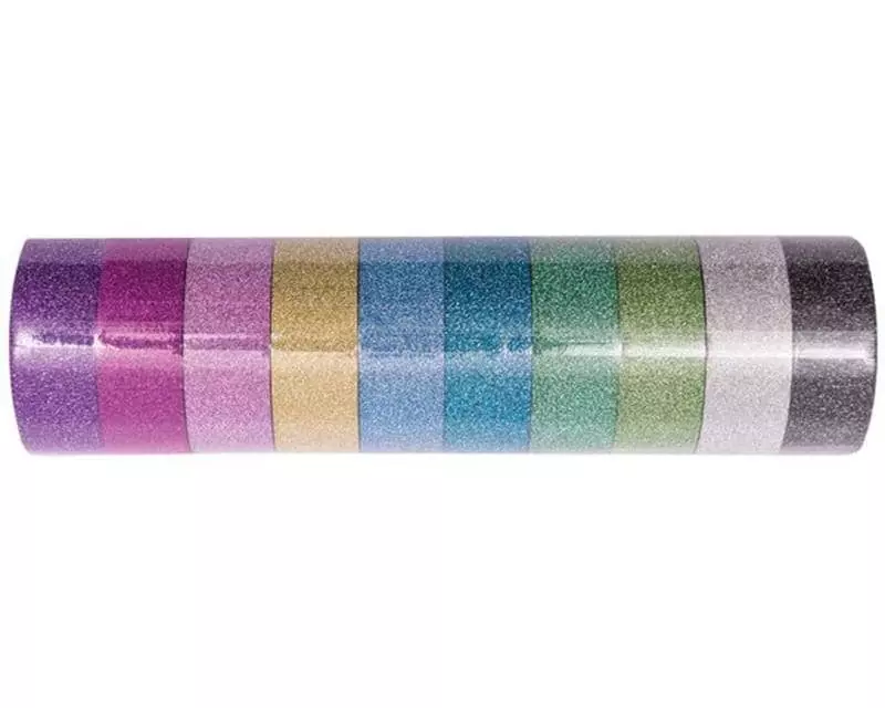 Rico Design Washi Tape Glitter bunt 1.5 cm x 5 m, Mehrfarbig, 10 Stück