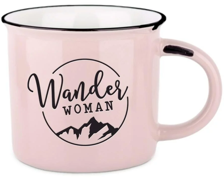 Grafik Werkstatt Vintage Becher Bergglück, Wanderwoman
