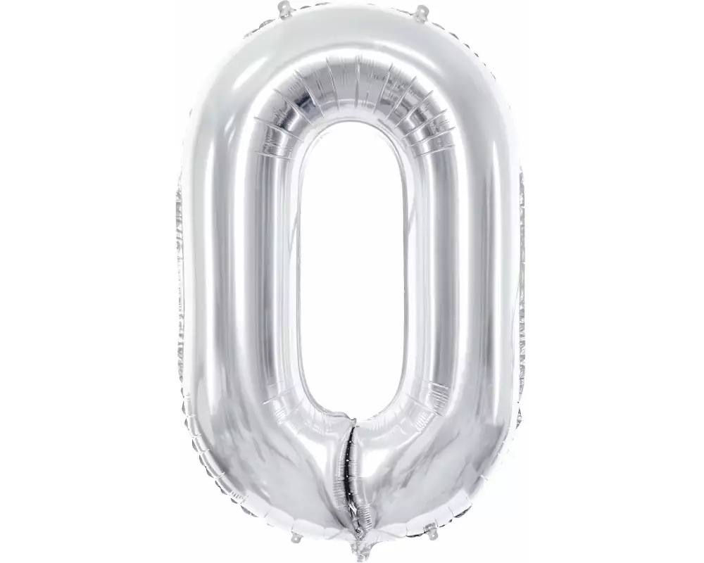 Partydeco Folienballon Zahl 0 gross 86 cm, silber, 1 Stück