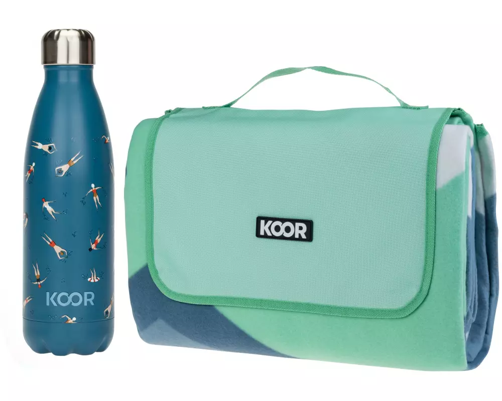 KOOR Picknickdecke 200 x 200 cm und Trinkflasche 500 ml Verde