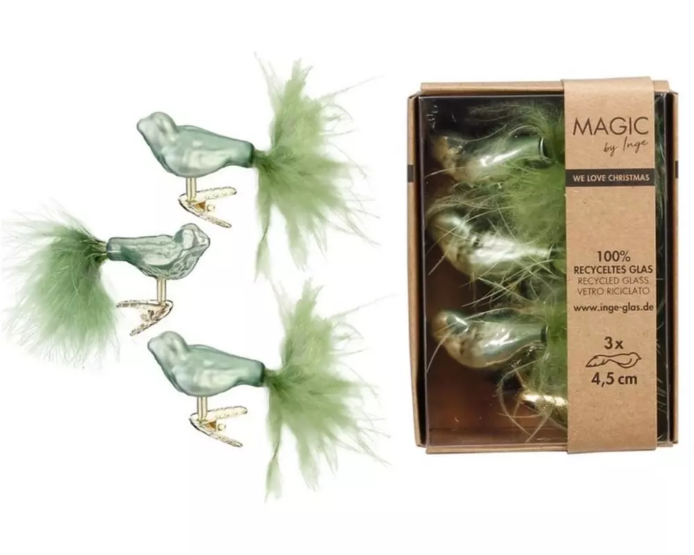 INGES CHRISTMAS DECOR Weihnachtskugel Vogel 4.5 cm Grün, 3 Stück
