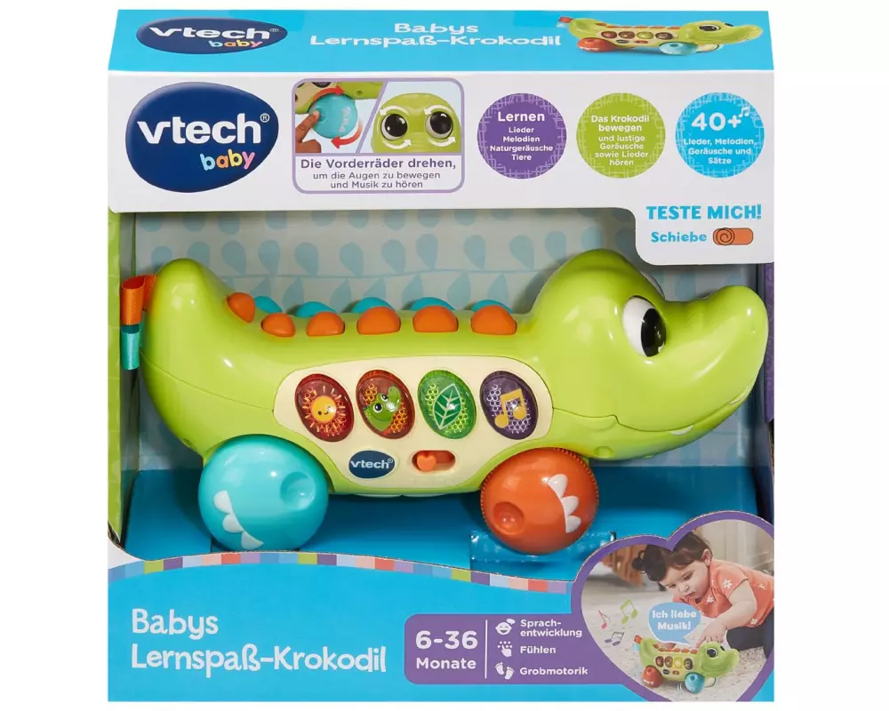 Vtech Lernspass-Krokodil auf Rollen, mit Soundfunktion