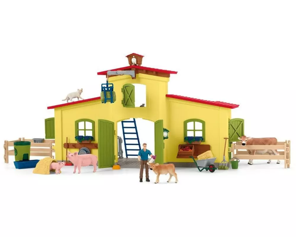 Schleich Spielfigurenset Farm World Stall mit Tieren und Zubehör