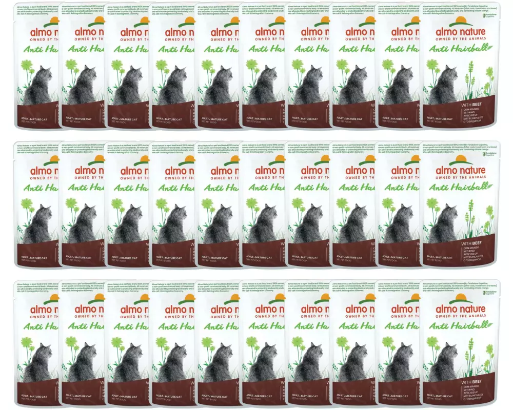Almo Nature Nassfutter Holistic Anti Hairball mit Rind, 30 x 70 g