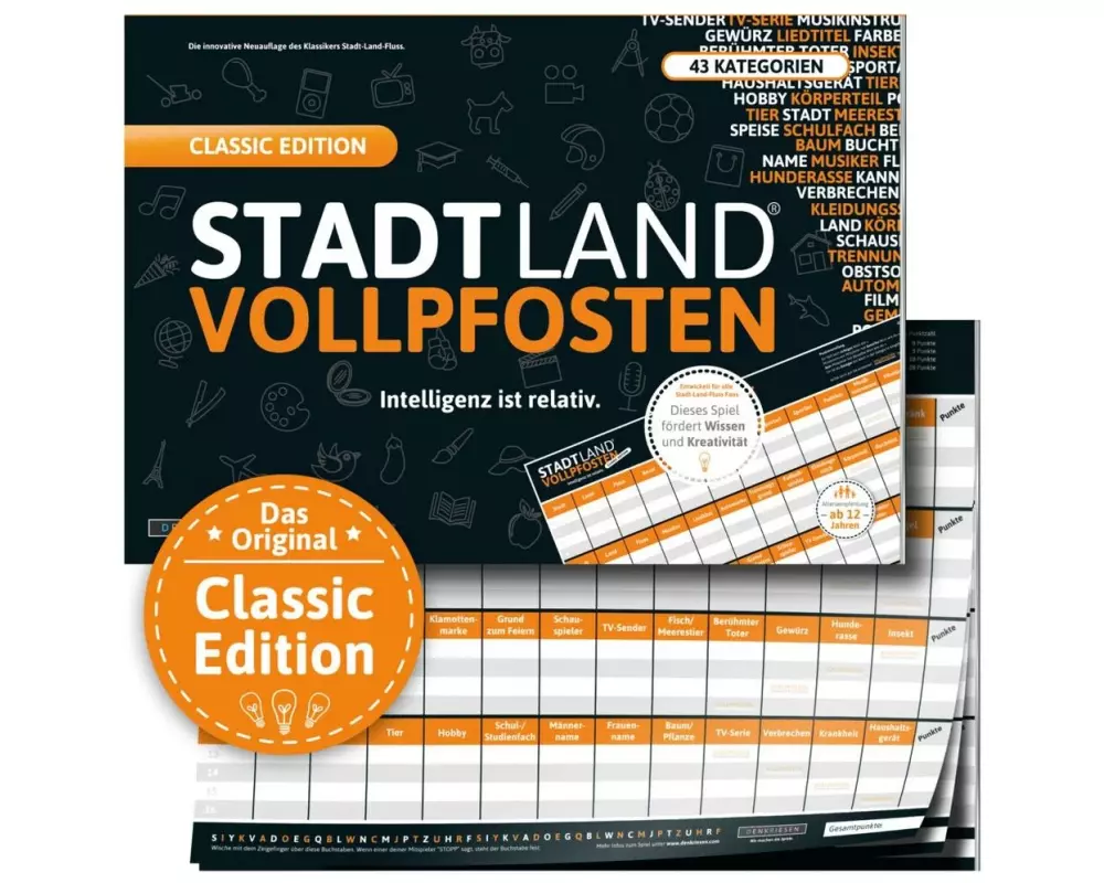 Denkriesen Partyspiel STADT LAND VOLLPFOSTEN – Classic Edition