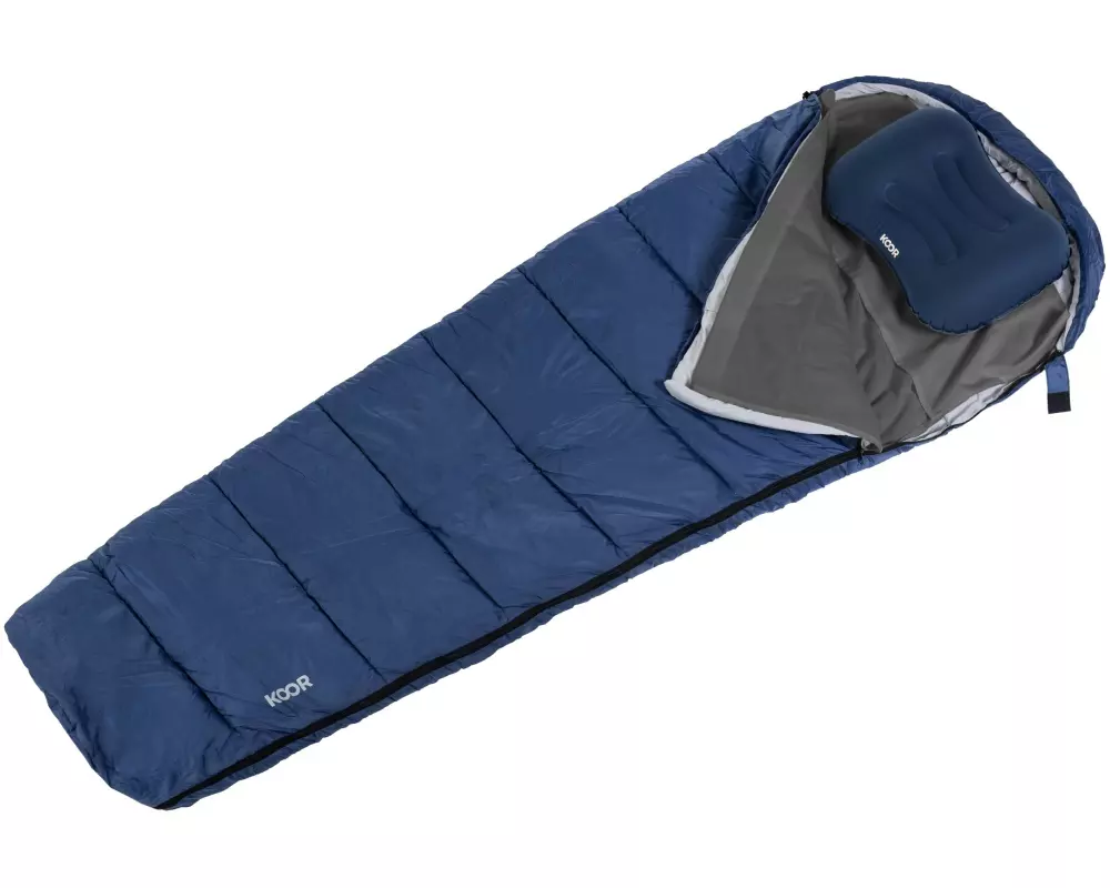 KOOR Schlafsack, Schlafsackeinlage und Reisekissen Set Blau