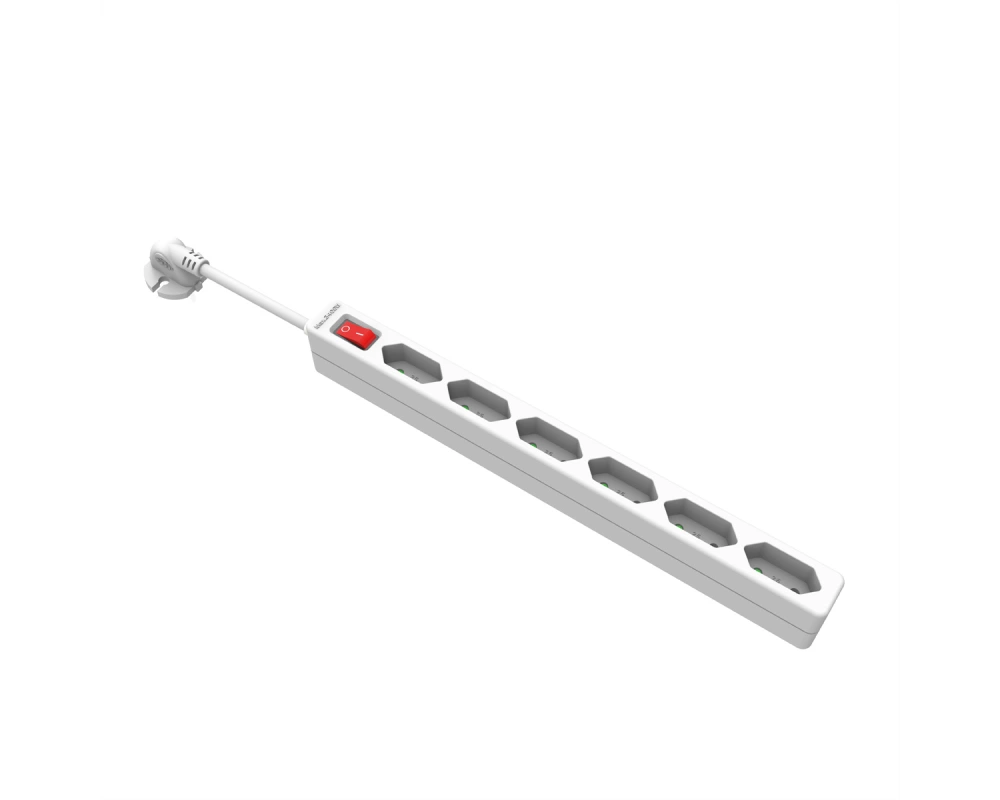 VALUE 6-fach Euro-Steckdosenleiste, mit Schalter, Konturenstecker, weiß, 2 m