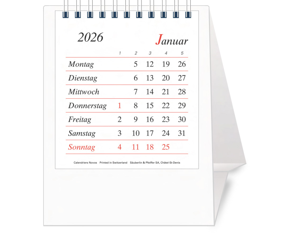 NOVOS Tischkal. Pro Bristol D. 2026 509063 1M/1S weiss DE 11.5x14cm