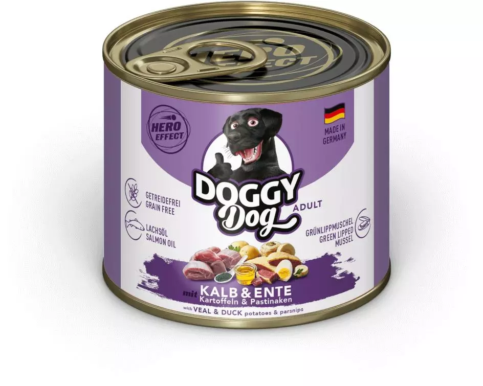 DOGGY Dog Nassfutter DoggyDog Dose Kalb, Ente Adult 200 g