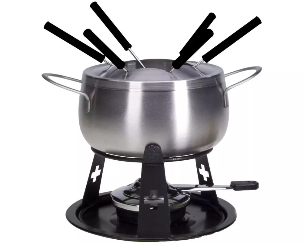 Nouvel Fleischfondue-Set CH-Kreuz 9 Teile, Schwarz/Silber