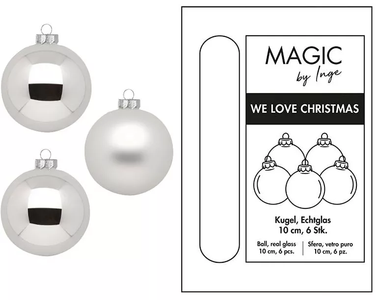 INGES CHRISTMAS DECOR Weihnachtskugel Frosty Silver Ø 10 cm 6 Stück