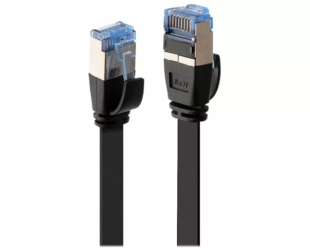 LINDY Patch Cable, Cat6A, FTP, RJ45-RJ45, 1m, black, flat ribbon