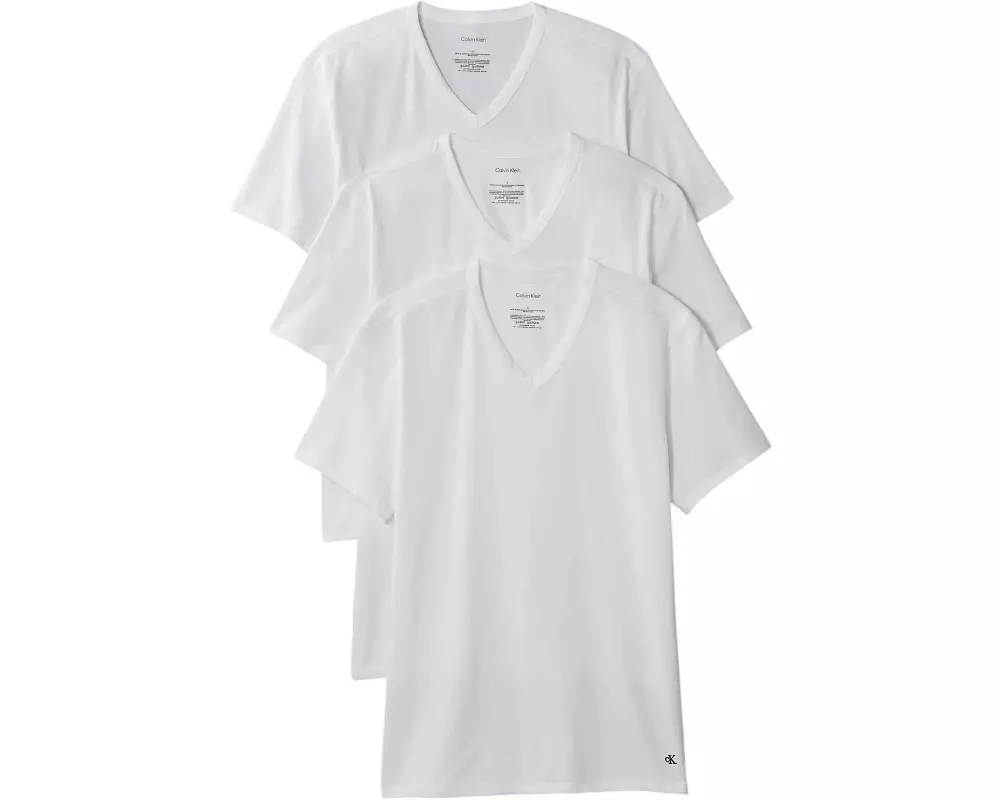 Calvin Klein Wäsche Shirt S/S V Neck, Weiss Grösse XXL, 3 Stück