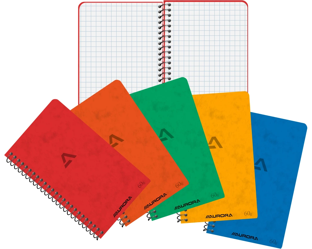 AURORA Spiralheft 8x13,5cm 1450GQ5 assortiert, kariert 5mm 100 S.