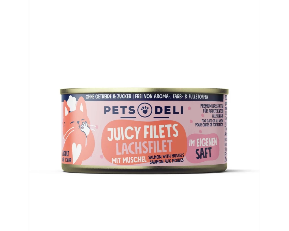 Pets Deli Juicy Filets Lachs, Muschel