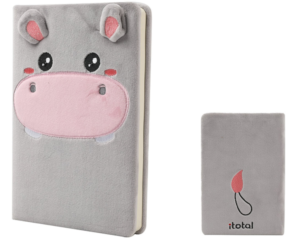 I-TOTAL Plüsch-Notizbuch XL2052F Hippo grau