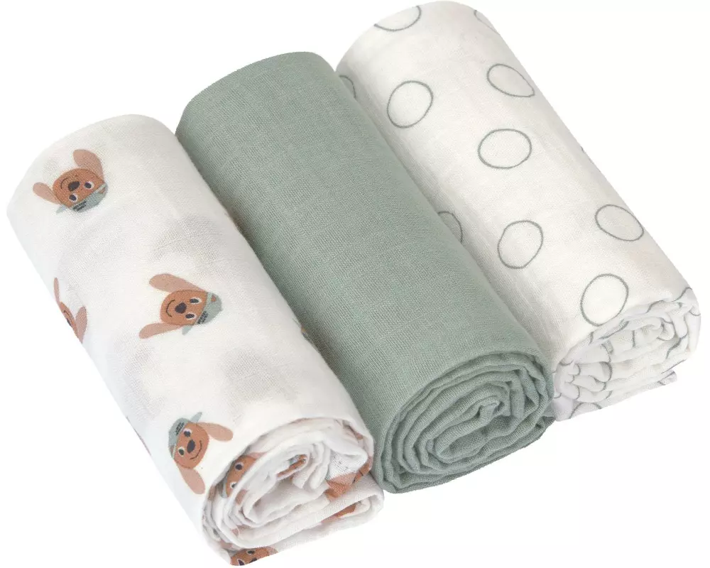 Lässig Mulltuch Tiny Team Dog 3 Stück, 60 cm x 60 cm