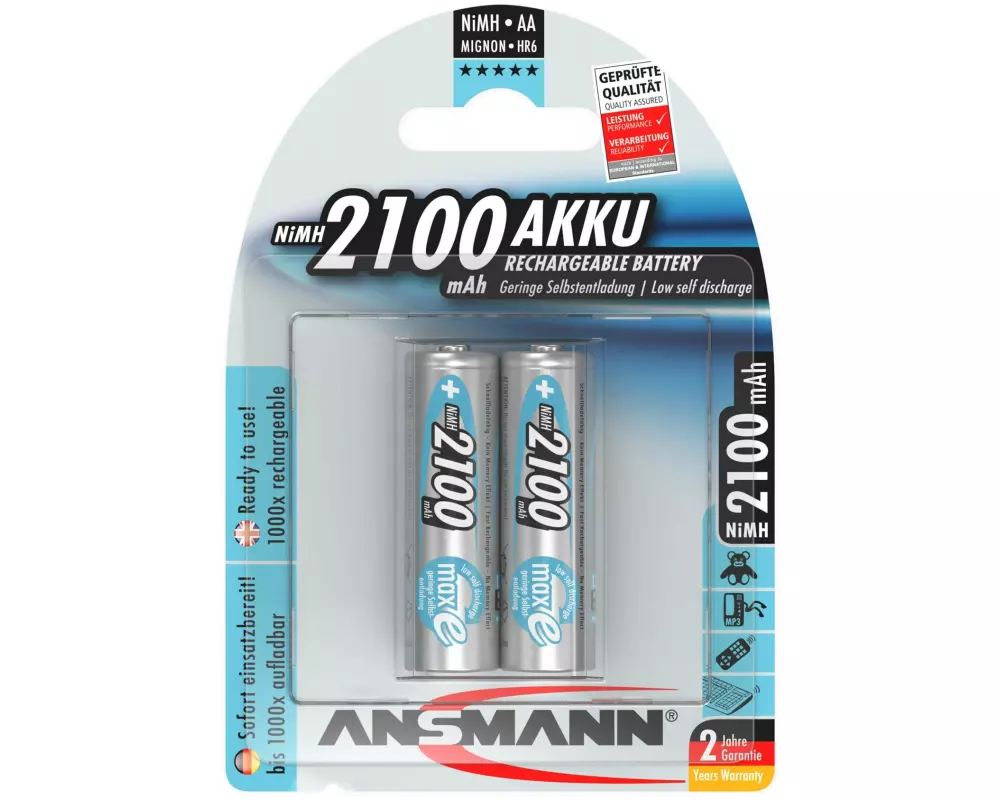 Ansmann Akku Typ 2100 NiMH AA 2100 mAh, 2 Stück