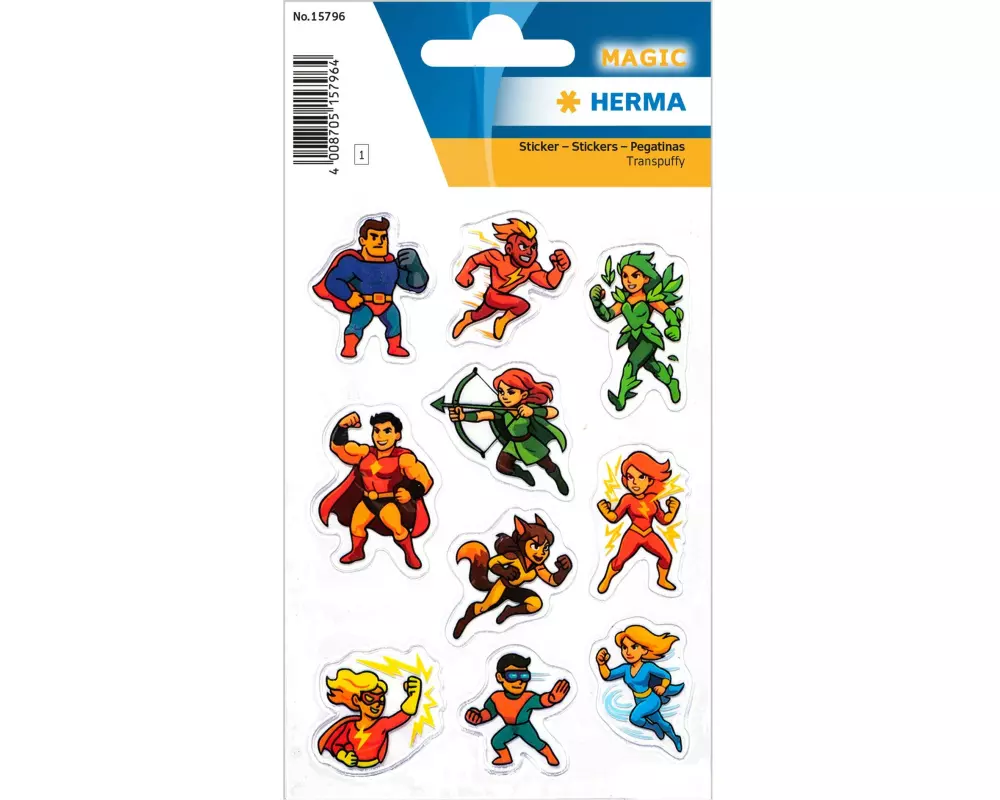Herma Stickers Motivsticker Superhelden, Transpuffy 1 Blatt / 10 Sticker