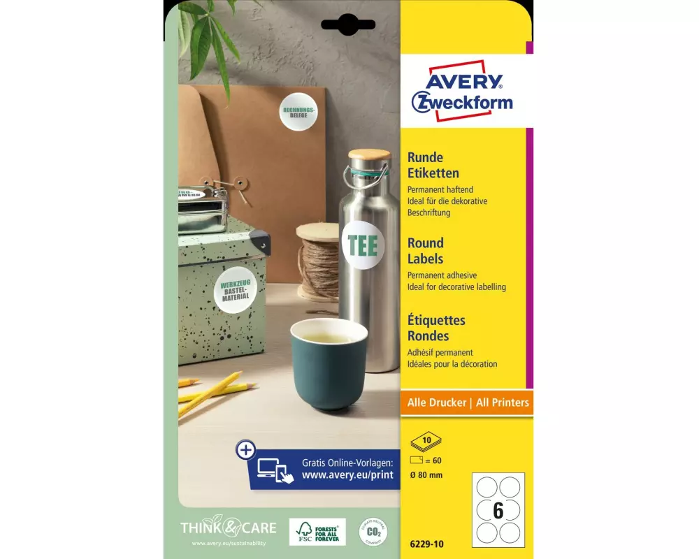 Avery Zweckform Runde Etiketten Ø 80 mm, 10 Blatt, permanent