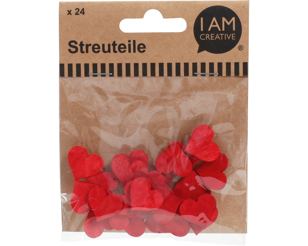 I AM CREATIVE Holzstreuteile Herz 4501.12 rot, 2cm, 24 Stück