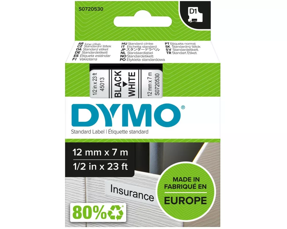 DYMO Beschriftungsband D1 Schwarz auf Weiss