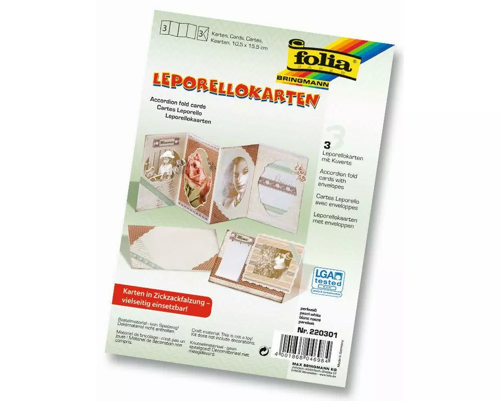 Folia Leporello-Karten 300g/m2 Perlweiss