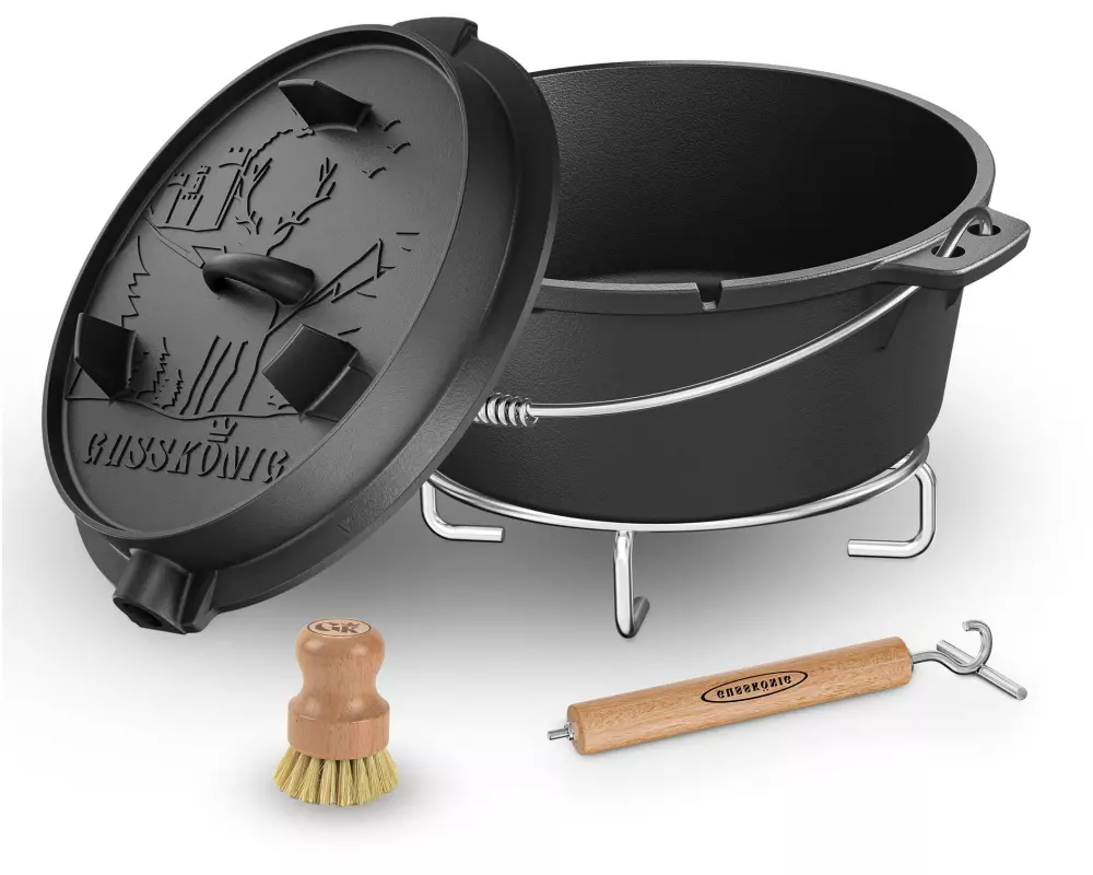 Gusskoenig Dutch Oven Set 4.5 l mit Heber, Bürste, Untersetzer