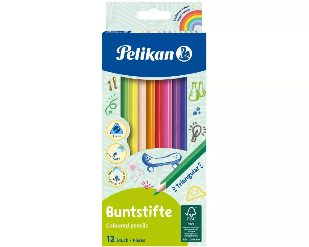 Pelikan Farbstifte dreikant Dünn, 12er-Set