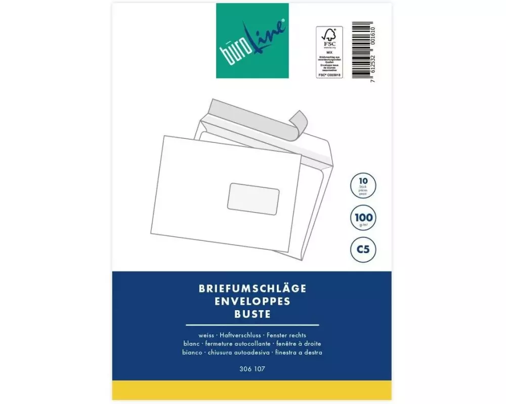 Büroline Couvert mit Fenster C5 Blister Weiss, 10 Stück