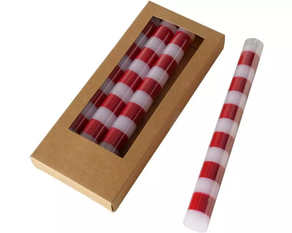Boltze Stabkerze Stripy 20 cm x 2.2 cm, Rot, 4 Stück