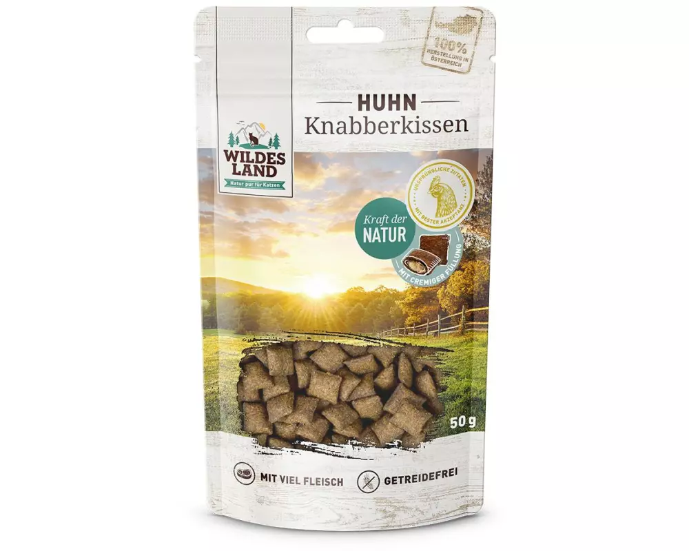 Wildes Land Katzen-Snack Knabberkissen Huhn 50 g
